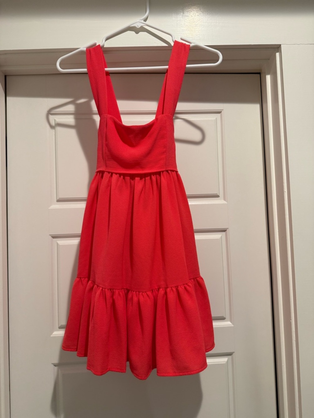 Lulu's Coral Square-Neck Tiered Mini Dress NWOT